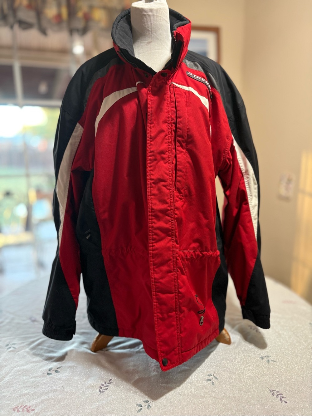 Men's Red and Black Ski Jacket with White Accents